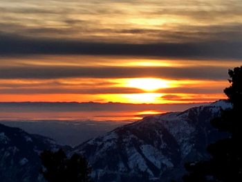 Scenic view of mountains during sunset