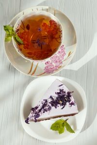 High angle view of dessert in plate on table