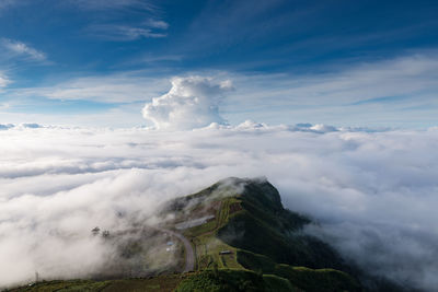 Scenic view of dramatic landscape against cloudy sky