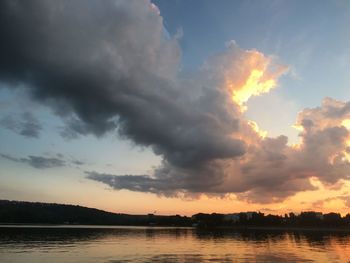 Scenic view of lake against sky during sunset