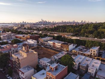 High angle view of buildings in city