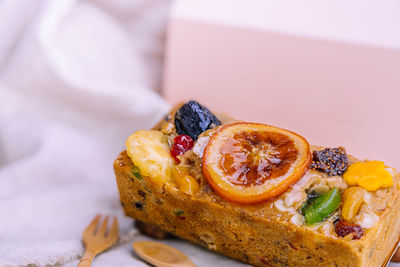 Close-up of dessert served in plate