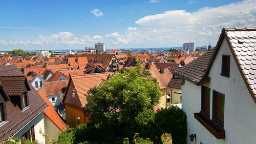 High angle view of townscape against sky