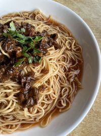 Close-up of noodles in plate