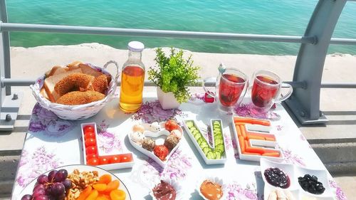 High angle view of food on table