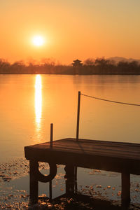 Scenic view of river at sunset