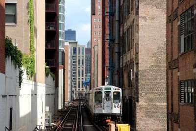 Subway train on a narrow high line