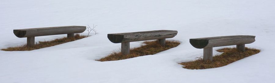 Cross on snow covered landscape