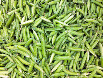 Full frame shot of green chili peppers for sale in market