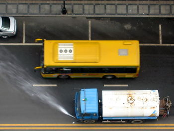 Yellow vintage car on bus