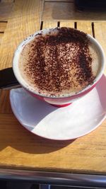 High angle view of coffee on table