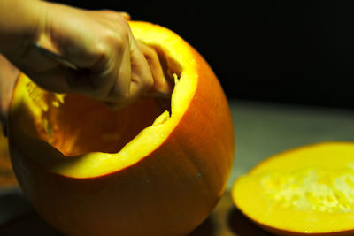 Close-up of yellow juice on table