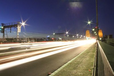 Light trails on road at night