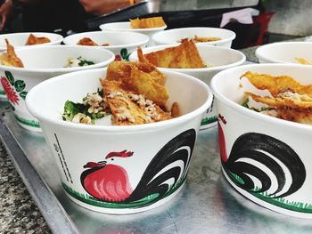 Close-up of served food on table