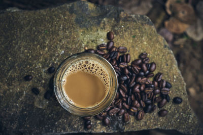 High angle view of coffee beans on table