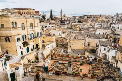 High angle view of buildings in town