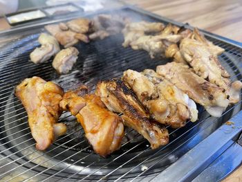 Close-up of meat - chicken - on barbecue grill