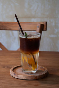 Close-up of beer in glass on table