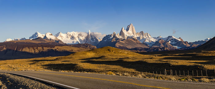 Mountain panorama with fitz roy and cerro torre in the national park los glaciares, argentina