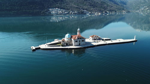 High angle view of ship in lake