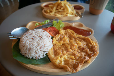 Close-up of breakfast served on table