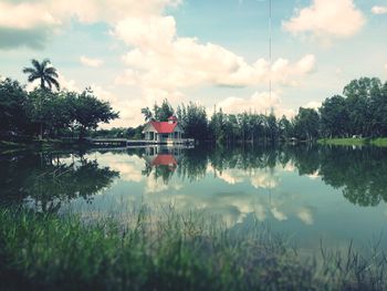 Scenic view of lake against sky