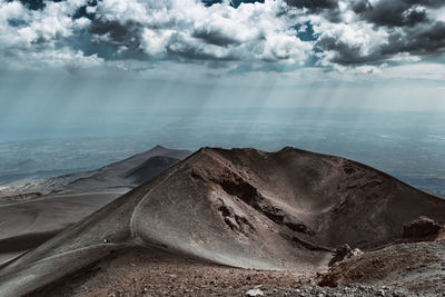 Scenic view of sea and mountains against sky