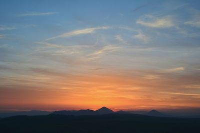 Scenic view of mountains against sky during sunset