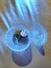 High angle view of glass of water on table