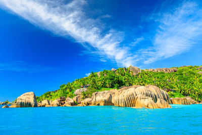 Scenic view of sea against blue sky