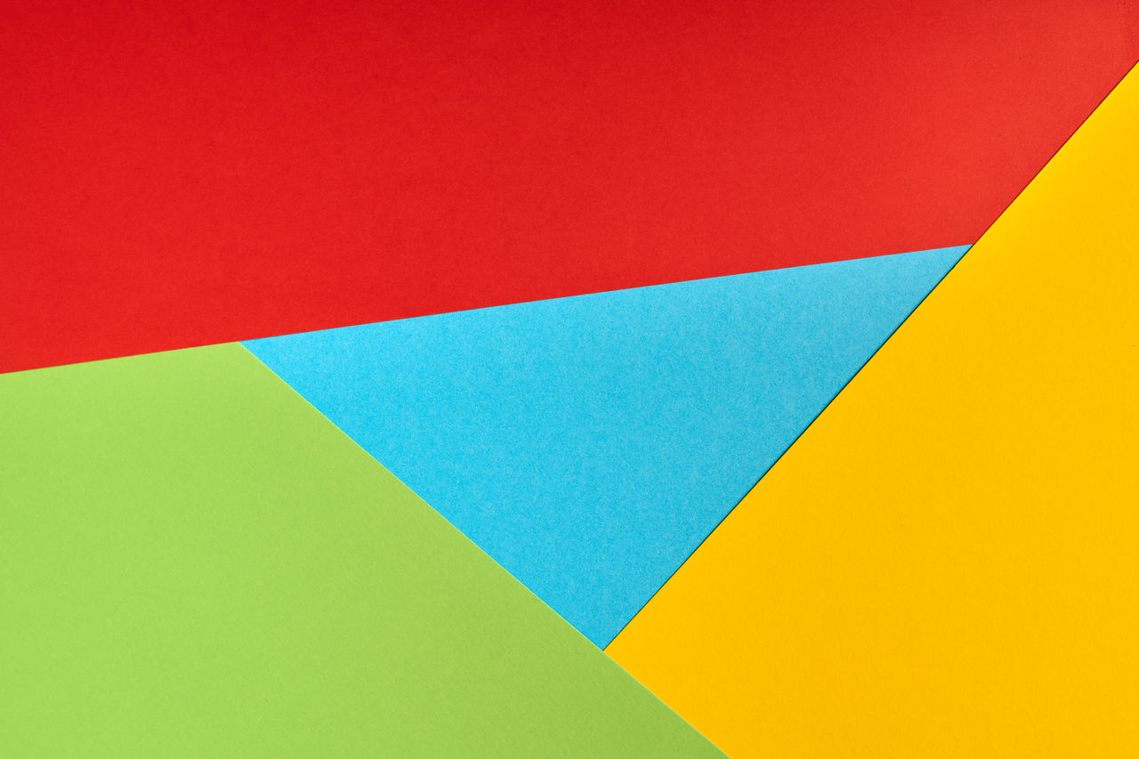 HIGH ANGLE VIEW OF MULTI COLORED PAPER