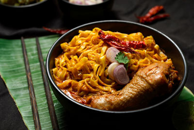 Close-up of food in plate on table