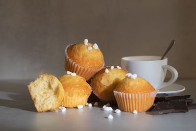 High angle view of cupcakes on table