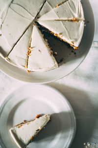 Directly above shot of cake in plate on table