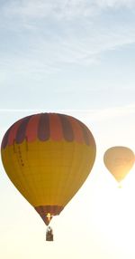 Low angle view of hot air balloon against sky