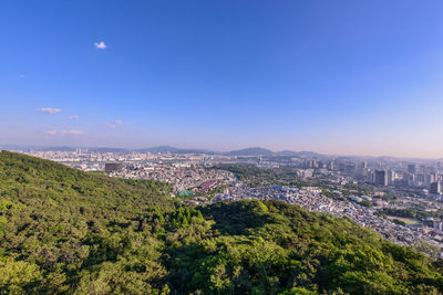 High angle view of cityscape against clear sky