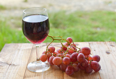 Close-up of cherries on table