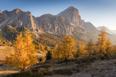 Scenic view of mountains against sky during autumn