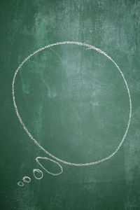 Directly above shot of blank speech bubble on blackboard