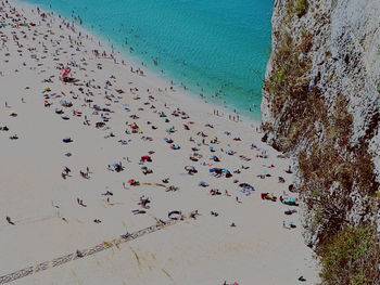 High angle view of crowd on beach