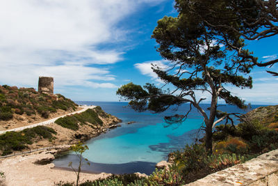 Scenic view of sea against cloudy sky