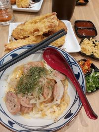 High angle view of food in plate on table