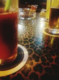 Close-up of beer glass on table