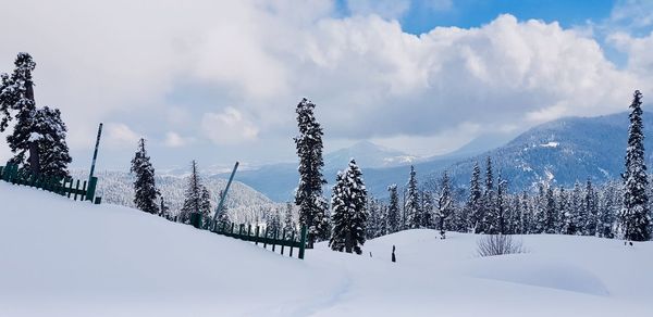 Scenic view of snowcapped mountains against sky