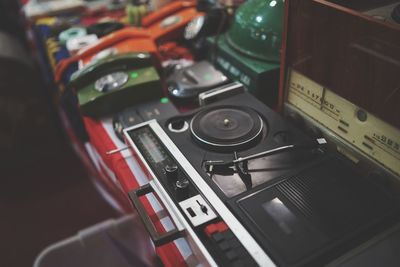 High angle view of musical equipment