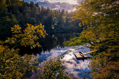 Boat on the river bank of vltava in czech republic, stechovice 26 km south of prague.