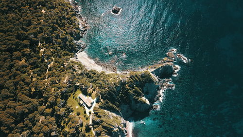 High angle view of rocks on beach