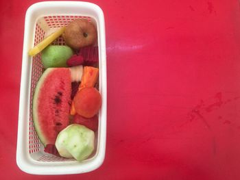 High angle view of fruits in bowl
