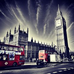 View of clock tower at night