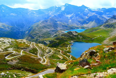 Aerial view of landscape and mountains against sky